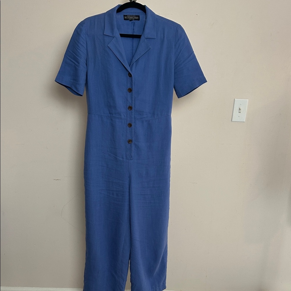 The J. Peterman Company Blue Linen Blend Short Sleeve Jumpsuit size 6